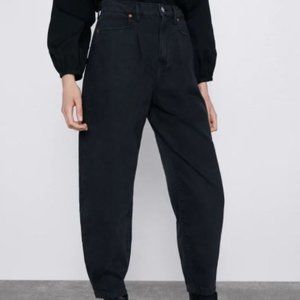 High Waisted Cropped Balloon Leg Grey Jeans